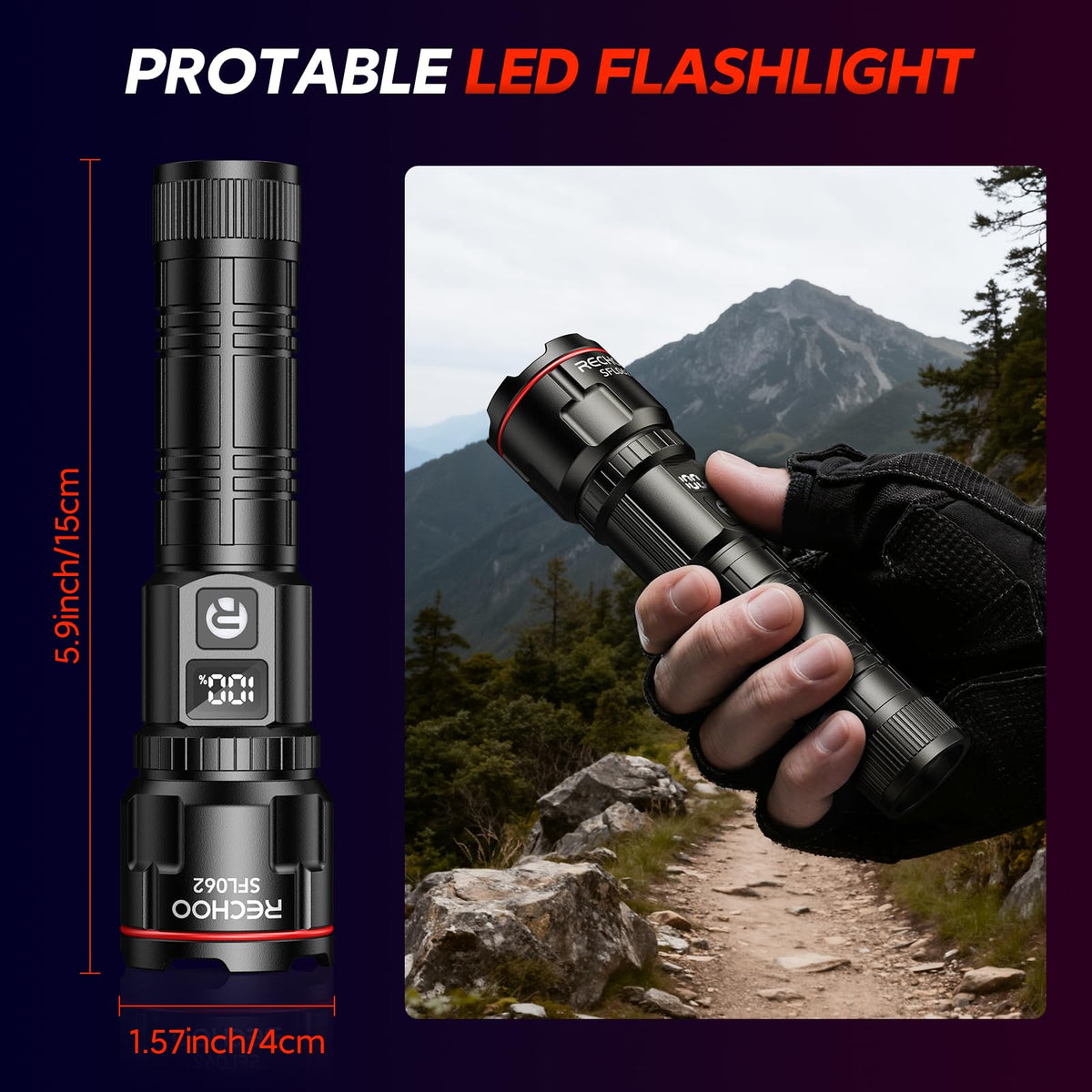 RECHOO flashlight first-use full-charge recommended for optimum performance