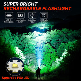 RECHOO flashlight usb-c recharge-port enables fast recharging for on-the-go use