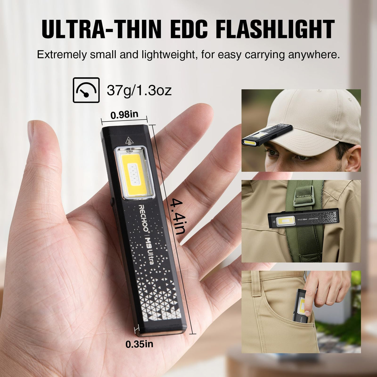 RECHOO flat EDC flashlight magnetic base enables hands-free repairs