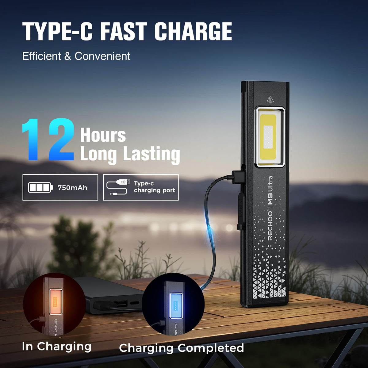 RECHOO flat EDC flashlight side light supports versatile task lighting