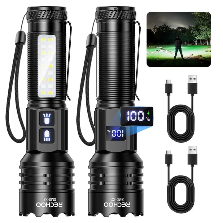 RECHOO two-pack flashlights with dual switches for versatile lighting.
