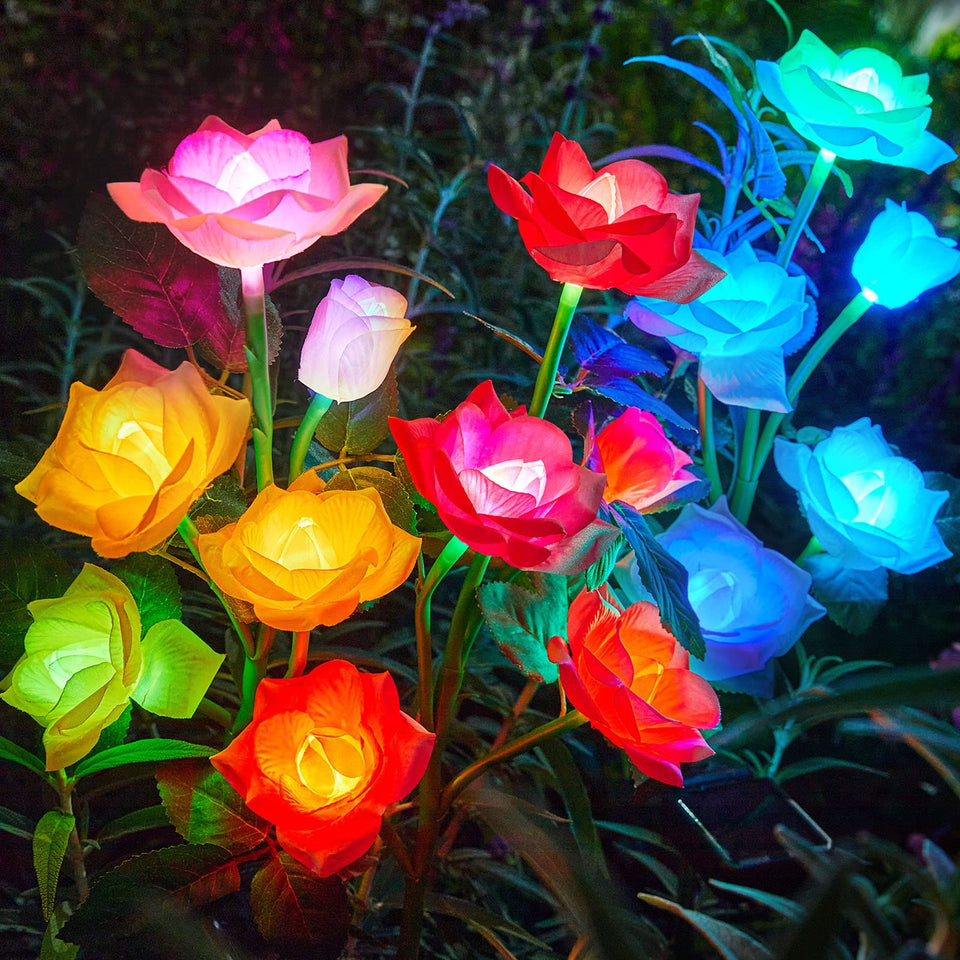 RECHOO solar garden lights six-pack creating vibrant yard ambiance.