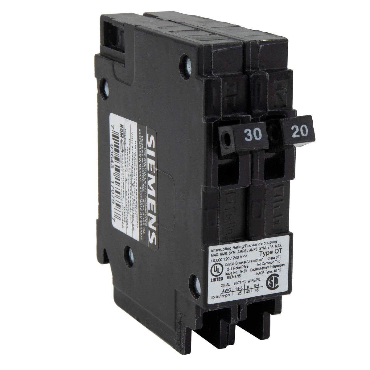 RecPro Q3020 RV circuit breaker front view, compact twin single-pole design for tight panels.