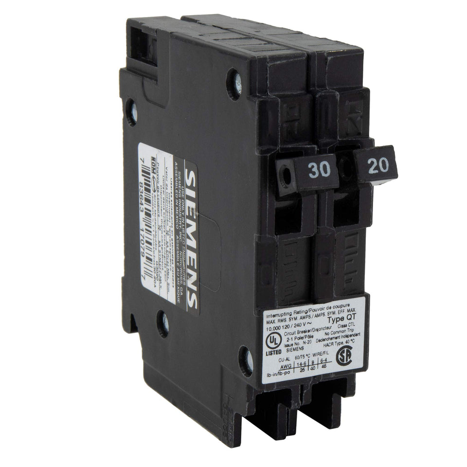 RecPro Q3020 RV circuit breaker front view, compact twin single-pole design for tight panels.