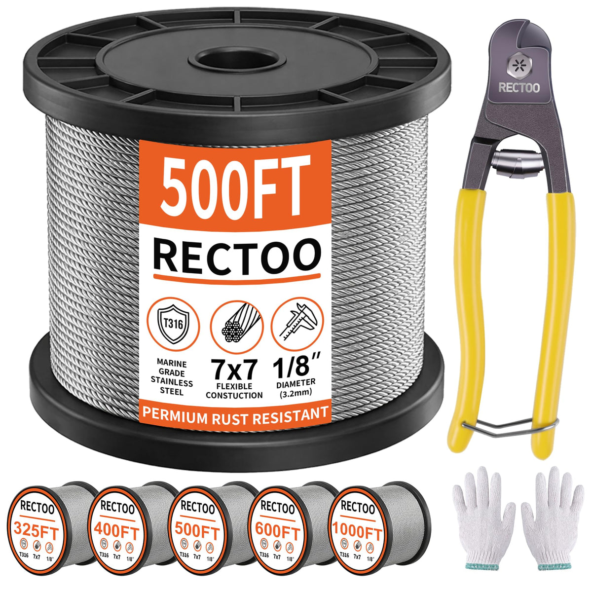 RECTOO 1/8 inch stainless steel cable spool for durable coastal railings