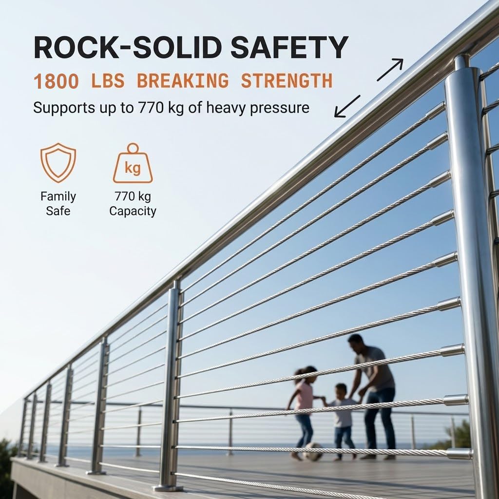 RECTOO stair balustrade setup using 7x7 wire for reliable strength