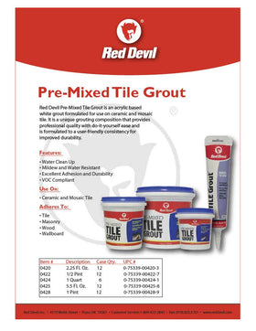 Red Devil 0424 grout being spread over tile for smooth joints.