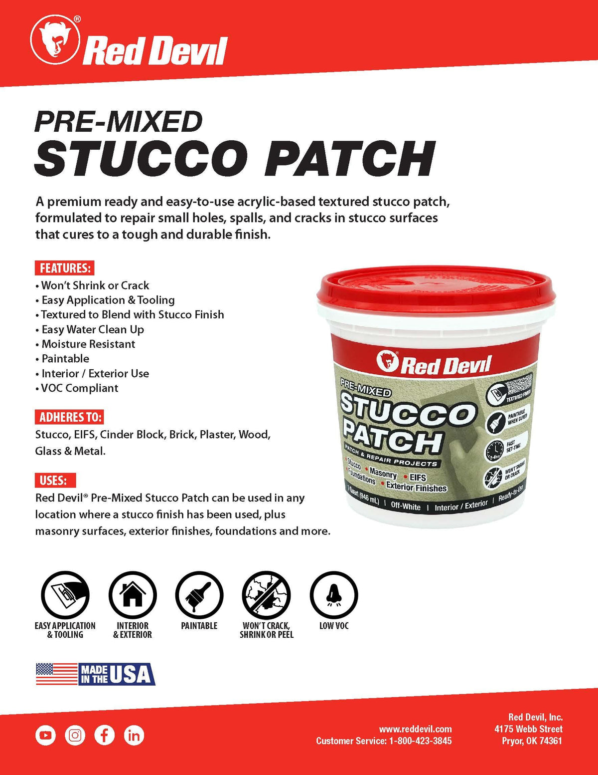 Close-up of Red Devil 0450 patch showing textured finish blending with stucco.