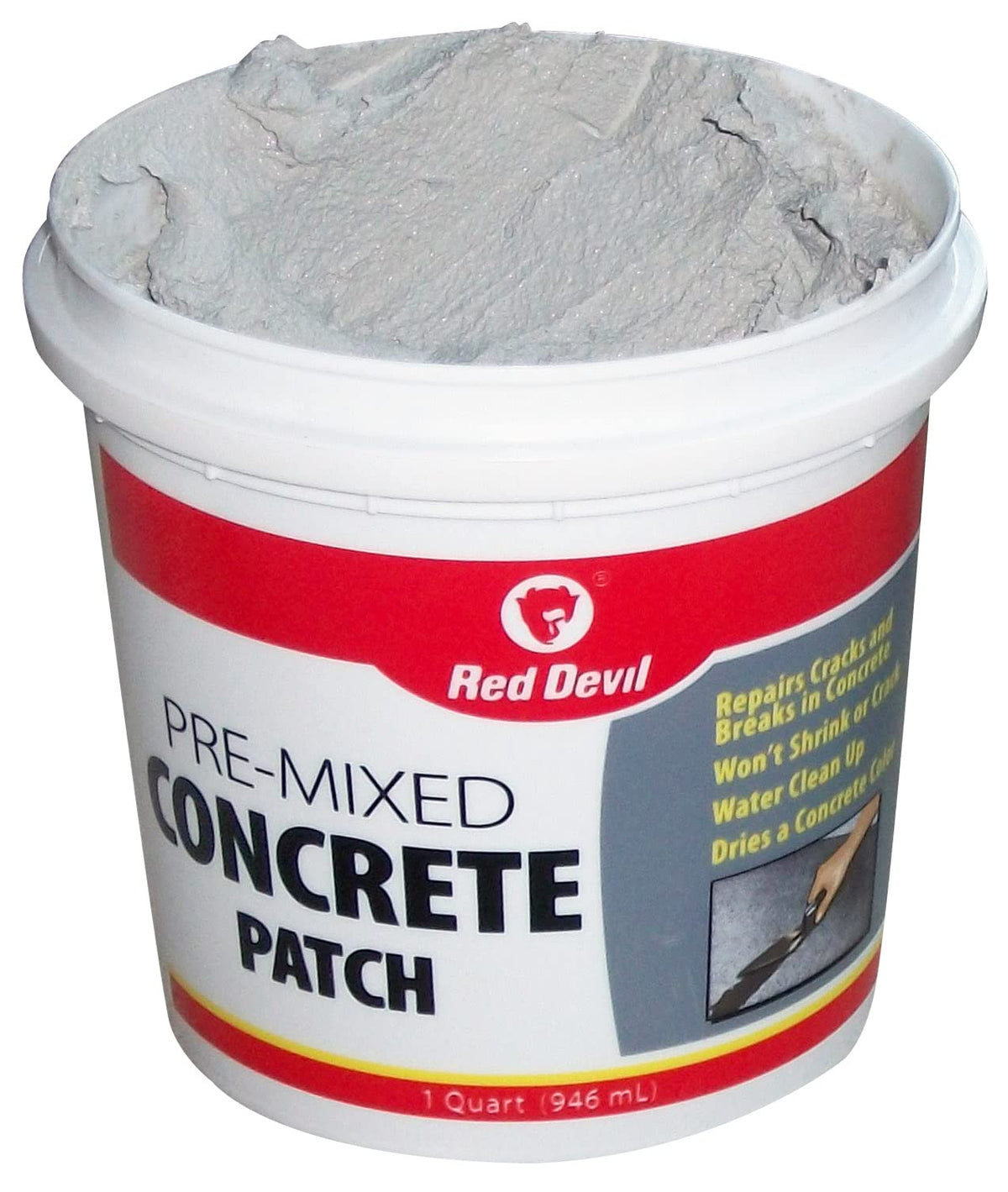 Red Devil 0641 patch drying to a light gray finish on concrete.
