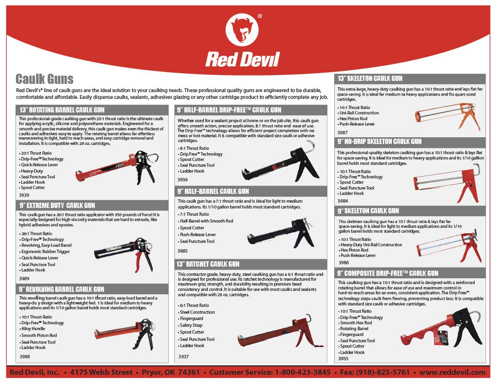 Red Devil 3989 thrust-barrel for smooth extrusion in tight spaces