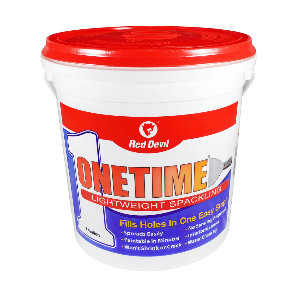 Red Devil ONETIME 1-gallon spackle container for fast wall repairs.