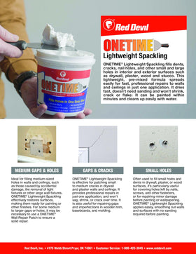 Red Devil ONETIME spackle dries quickly and is paintable in minutes.