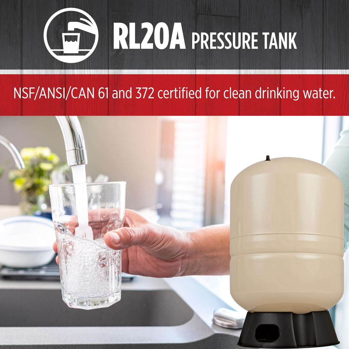 Red Lion RL20A stainless steel connector ensures leak-safe plumbing.
