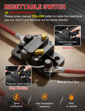 Red Wolf 15A circuit breaker side view for space saving in automotive and marine setups