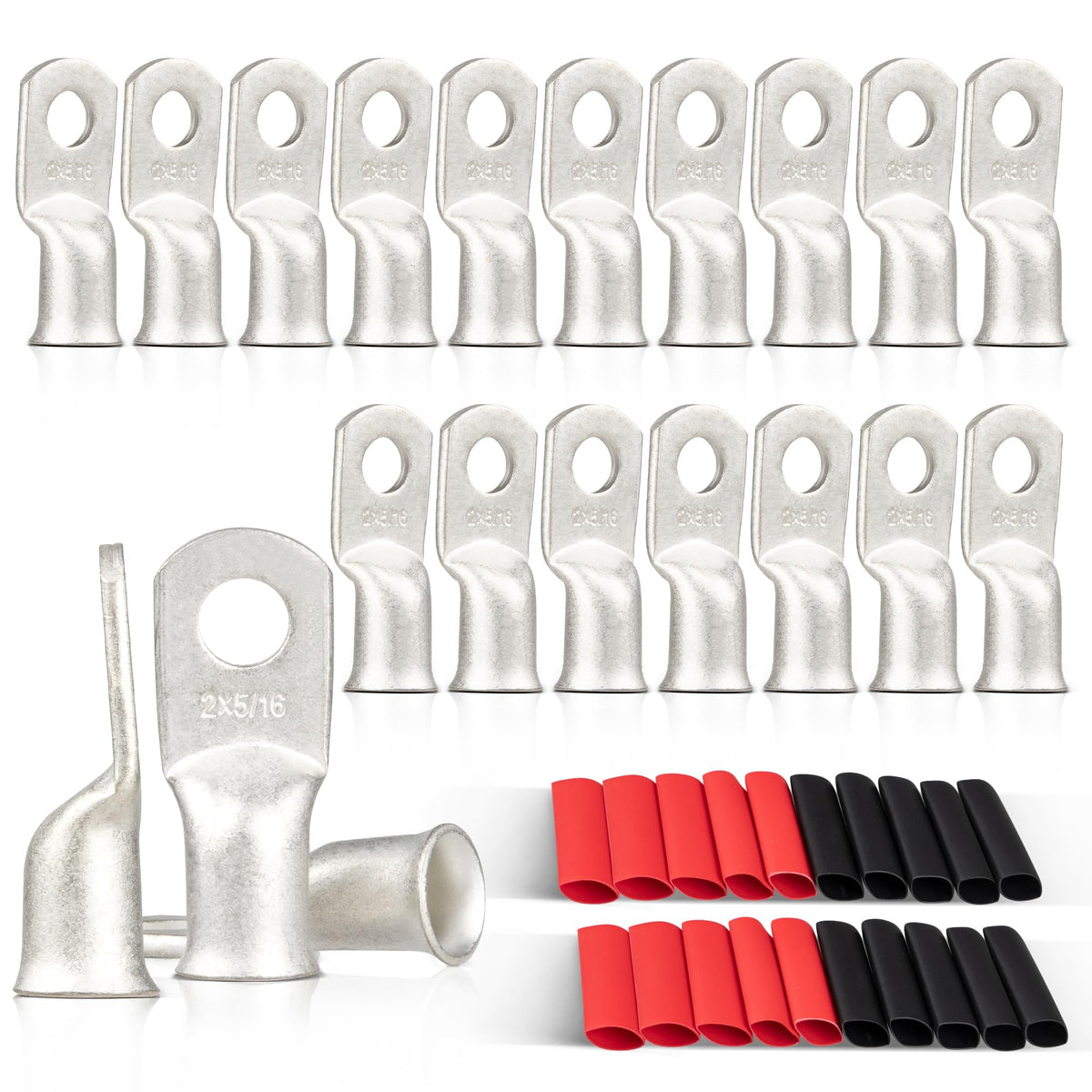 Red Wolf 20pcs 2 AWG-5/16 ring terminals for secure connections.