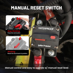 Red Wolf 50A boat and marine use circuit breaker protects electrical loads at sea