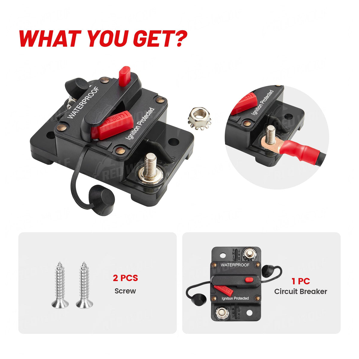 Red Wolf 50A inline fuse-style breaker fits compact power setups