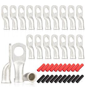 Red Wolf 8 AWG lug set with red and black heat shrink for marine connections.