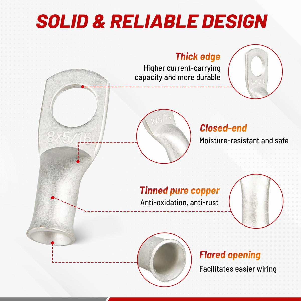 Red Wolf closed-end pad design protects cables from moisture and vibration.