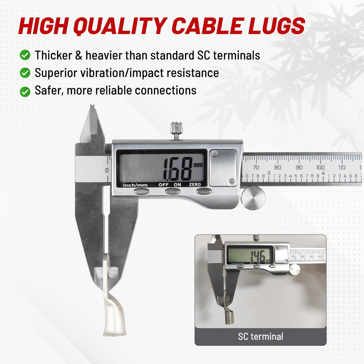 Red Wolf lugs compatible with crimp or solder for versatile wiring.