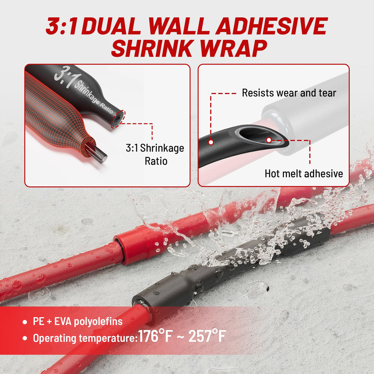 Red Wolf dual-wall heat shrink tubing with adhesive lining in view