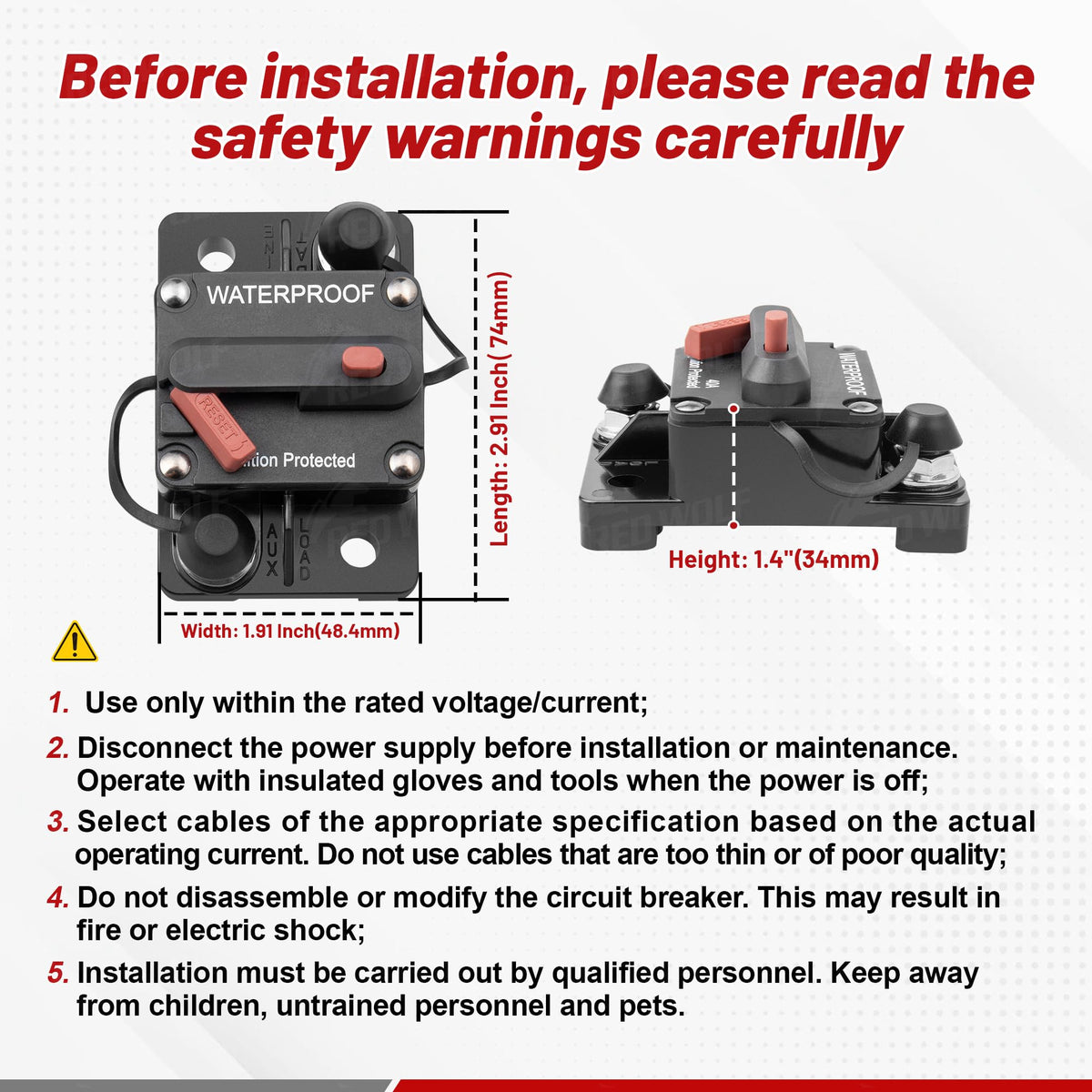 RED WOLF suitable for marine, RV, ATV, trailer and electrical systems