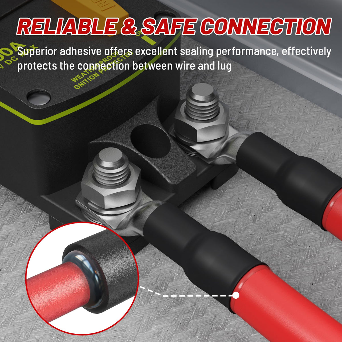 Red Wolf thick-wall copper lug offers strong conductivity and impact resistance.