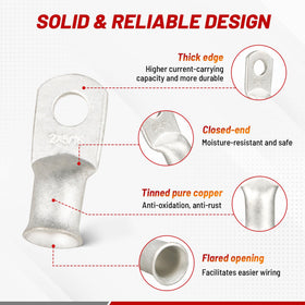 Red Wolf tinned copper ring terminals resist corrosion in harsh conditions.