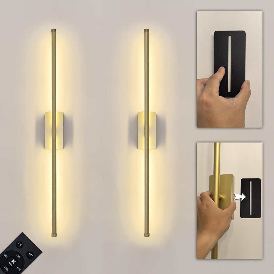 Reddragon Lighting gold cordless wall sconce, sleek front view for subtle ambient living room lighting.