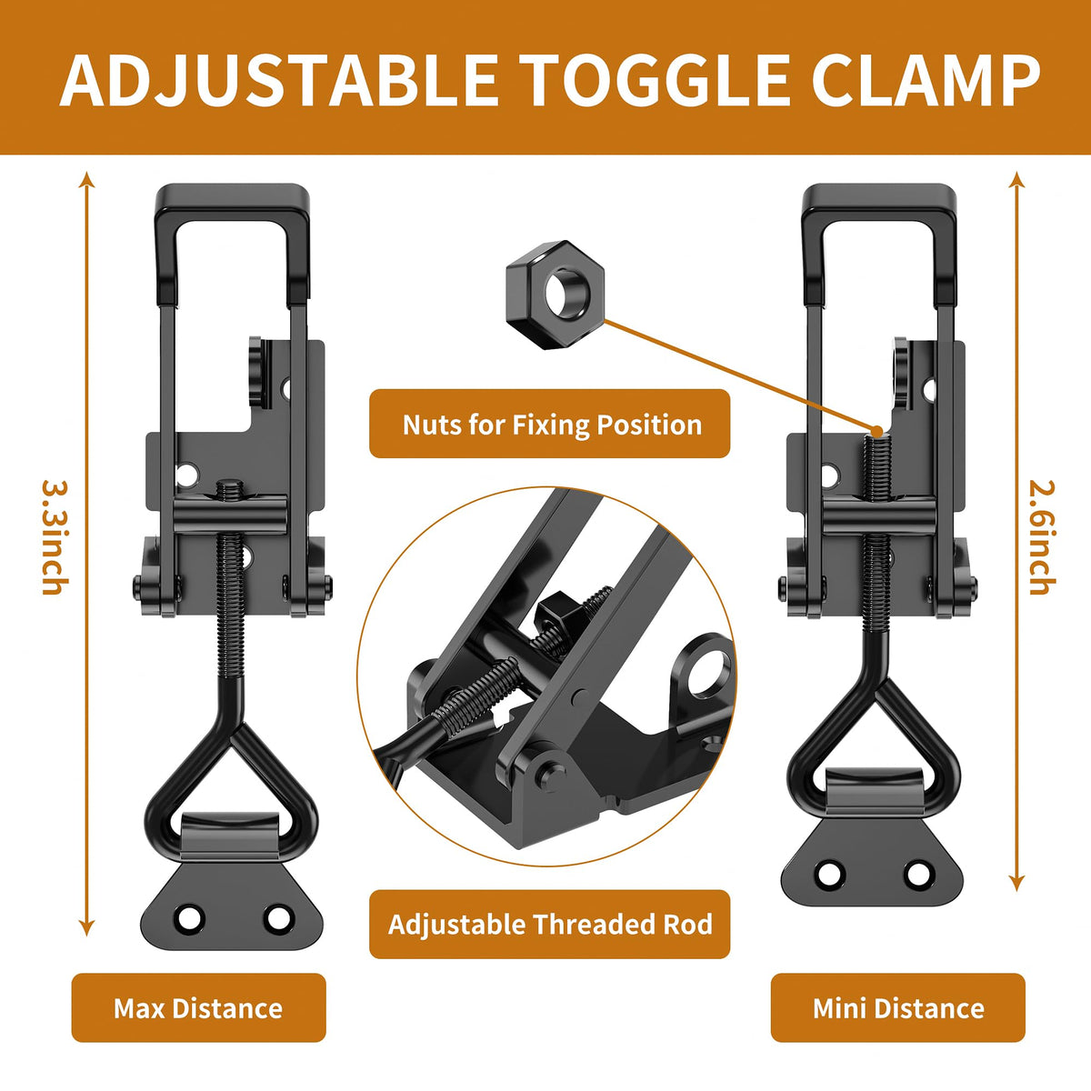 REDOVANT adjustable toggle latch with ergonomic black handle for comfortable operation.