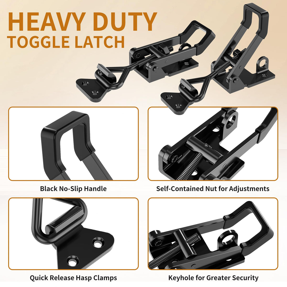 Redovant heavy-duty black-coated latch resists rust for long-term cabinet use.