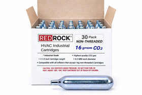 RedRock 16g CO2 cartridge unthreaded, ready for fast HVAC drain line clears.