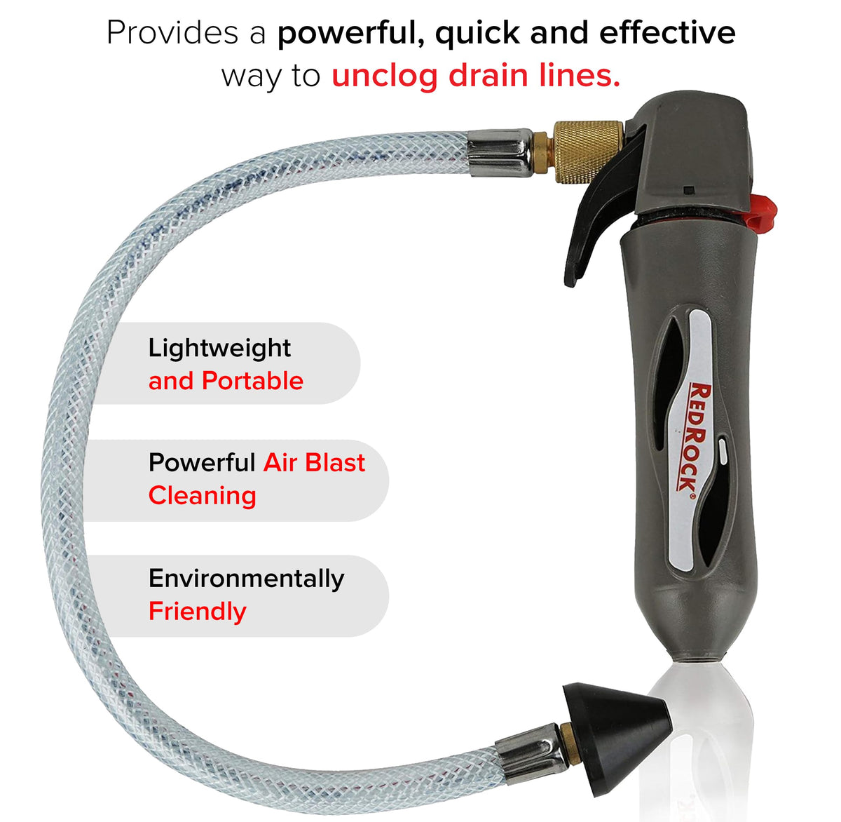 RedRock 800 psi CO2 blast powers quick condensate line unclogging without water.