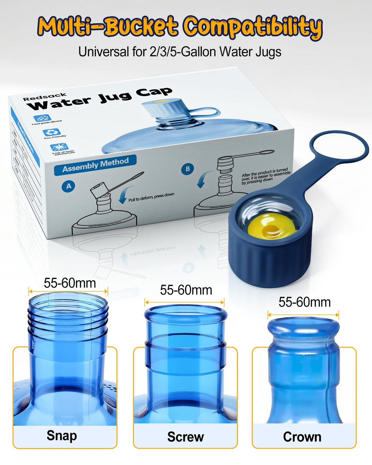 Redsack 55–60mm fit cap suits 2/3/4/5-gallon jugs for versatile use.