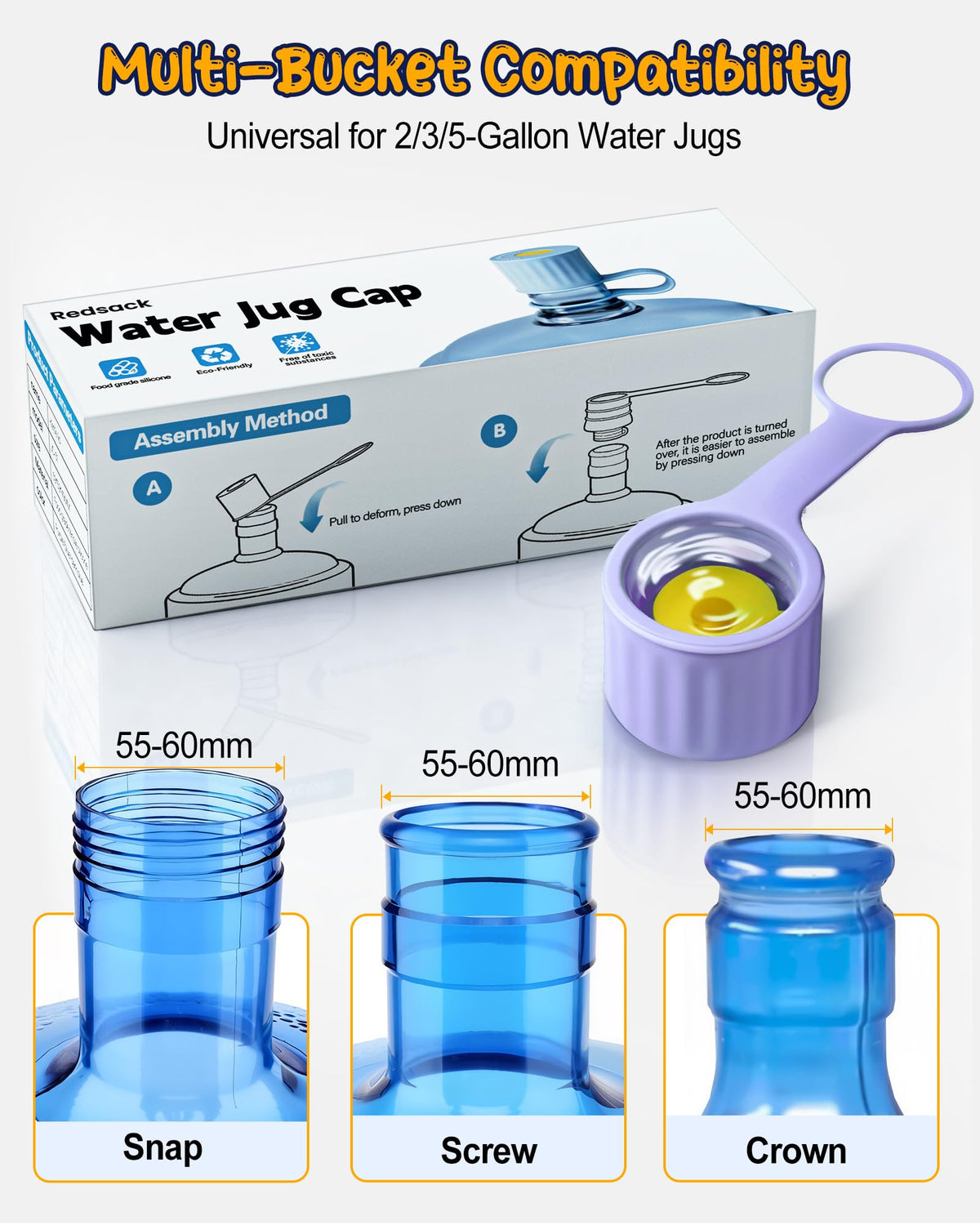 Redsack cap works across 2-5 gallon jugs.
