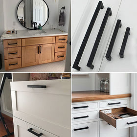 Kitchen cabinet hardware by Redunest in matte black for a sleek look