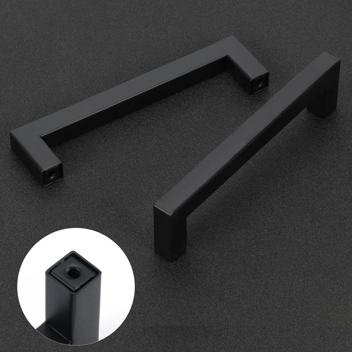 Closeup of Redunest matte black pull handle with refined edges