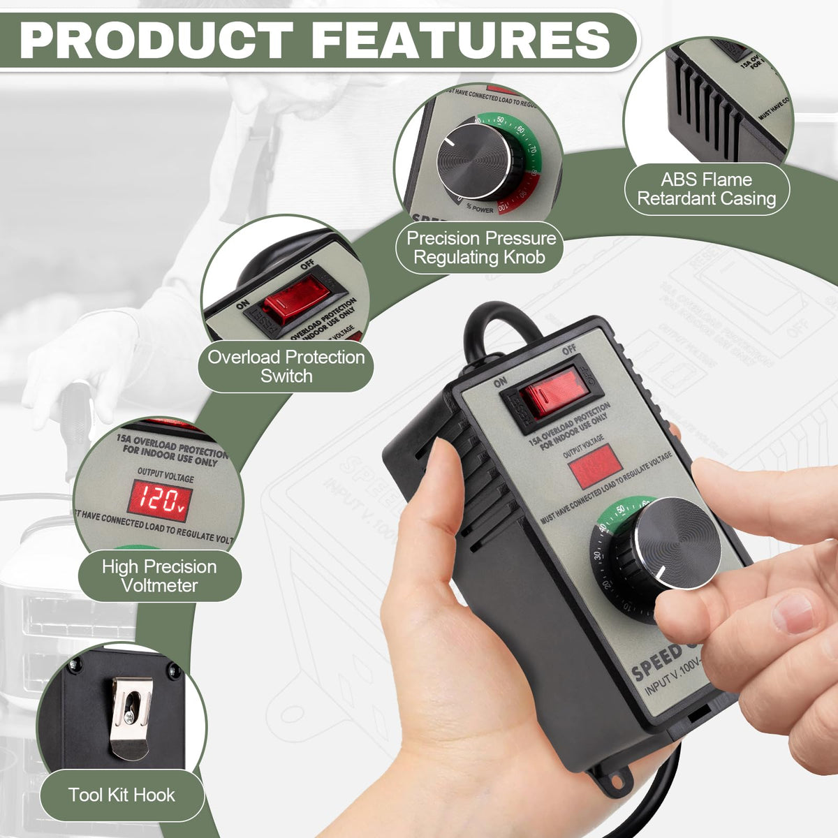 Reemoo AC speed controller 3ft power cord keeps setup flexible and tidy