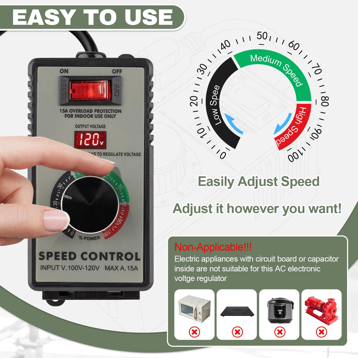 Reemoo AC speed controller control knob for easy speed adjustment