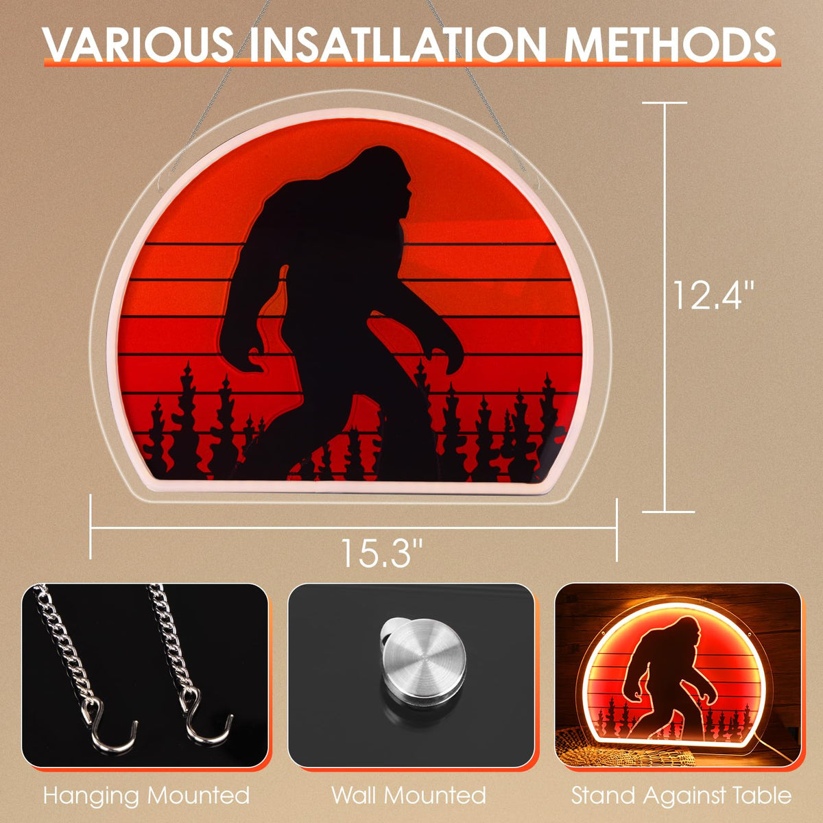 ReyeeInc Bigfoot Neon Sign clear acrylic back panel highlights durable design.