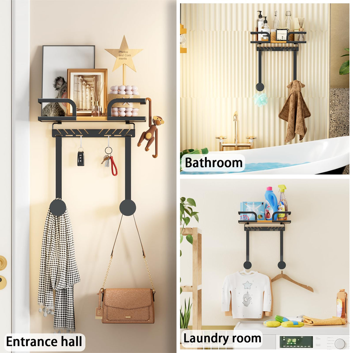 Sleek black finish complements modern laundry and home decor.
