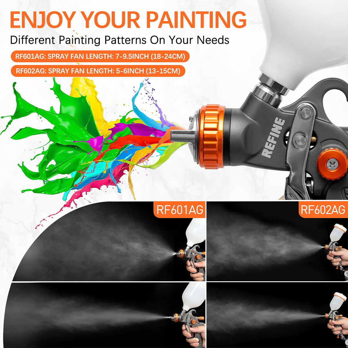 REFINE HVLP 1.0mm nozzle close-up for precise automotive primer application.