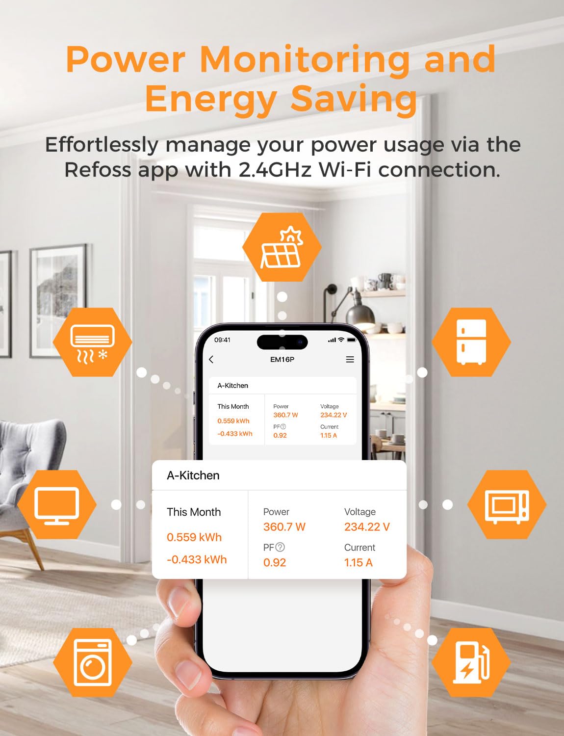 Refoss energy monitor sensor panel with 18 circuits visible