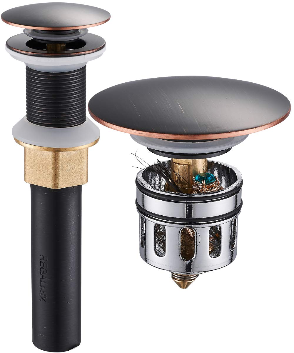 REGALMIX RWF082C bathroom sink drain assembly with built-in anti-clogging basket filters hair
