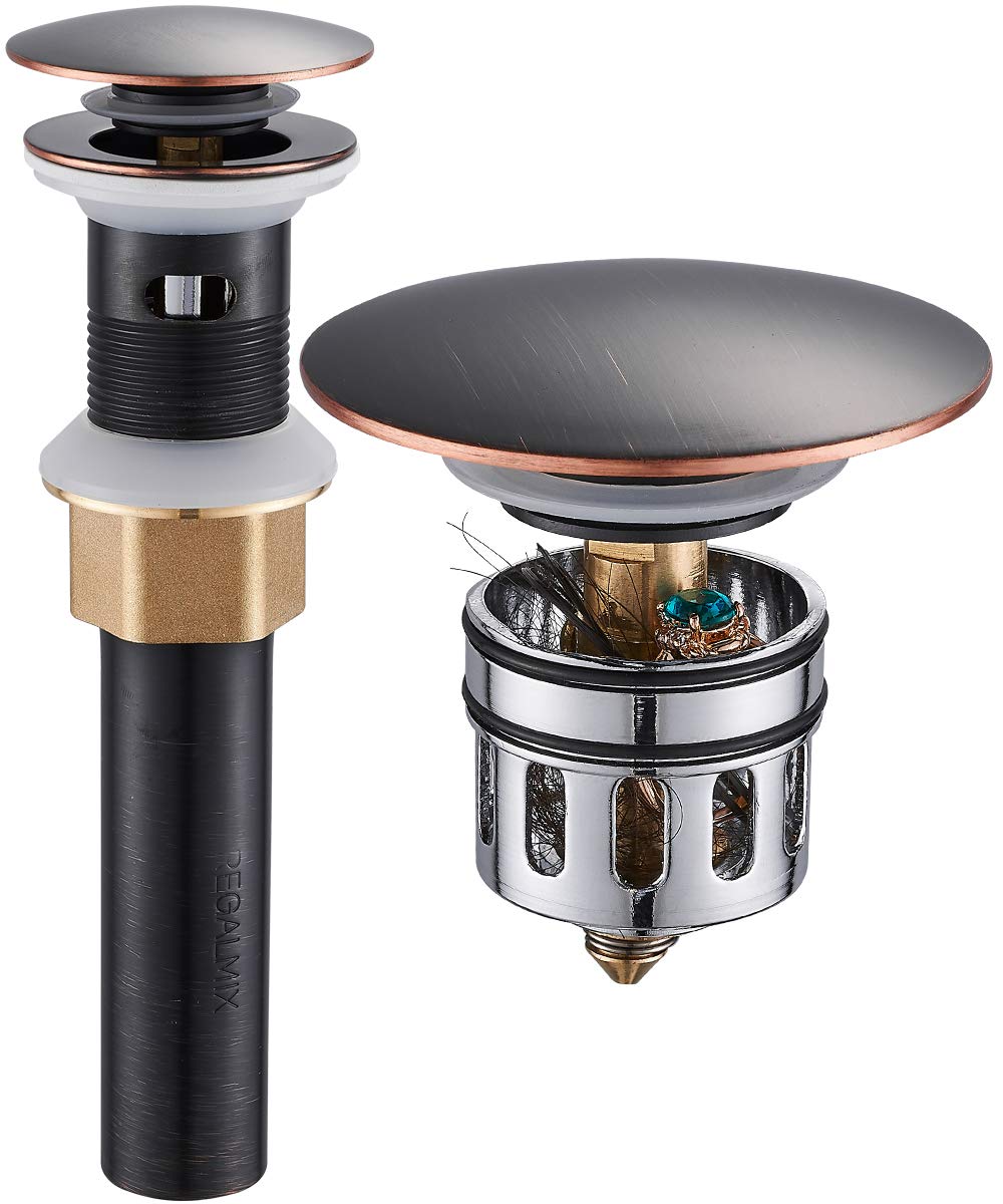 REGALMIX vessel sink drain with oil rubbed bronze finish and built-in strainer prevents clogs.