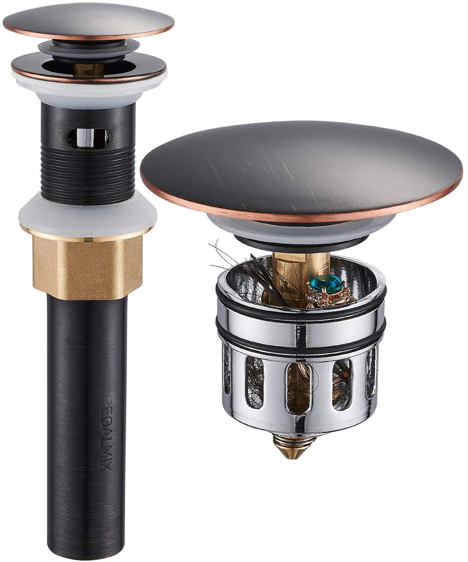 REGALMIX vessel sink drain with oil rubbed bronze finish and built-in strainer prevents clogs.