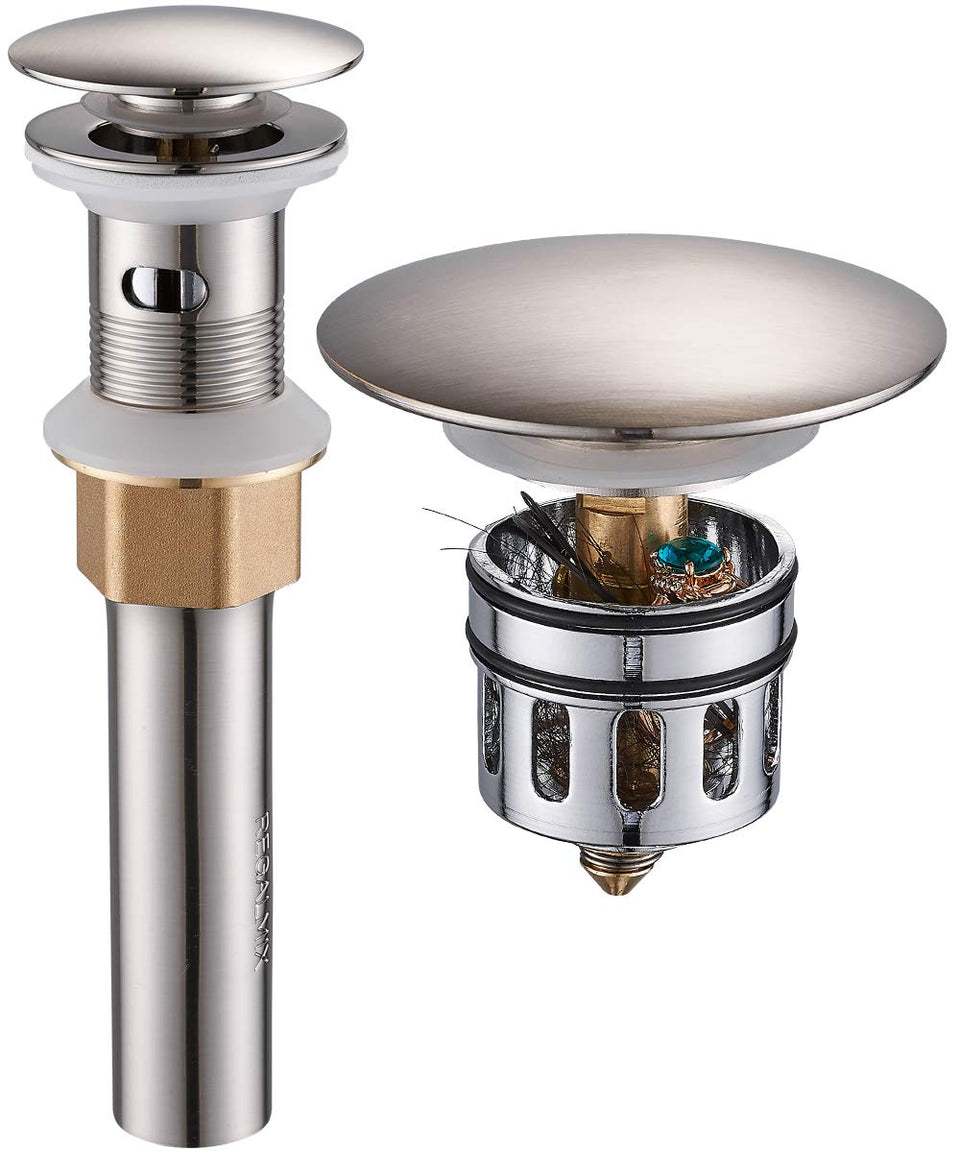 REGALMIX vessel sink drain pop-up, offering controlled drainage and simple cleaning.