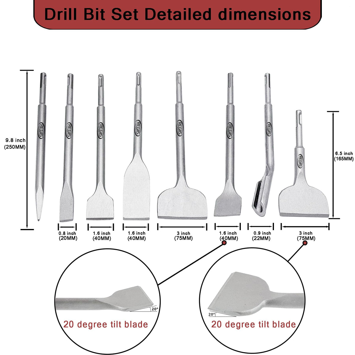 Regiis Tech SDS Plus groove chisel for clean grout lines and joints.