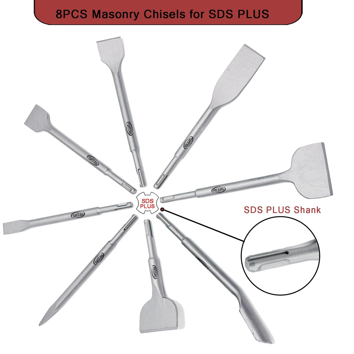 Regiis Tech SDS Plus scraping chisel handles stubborn residues on concrete.