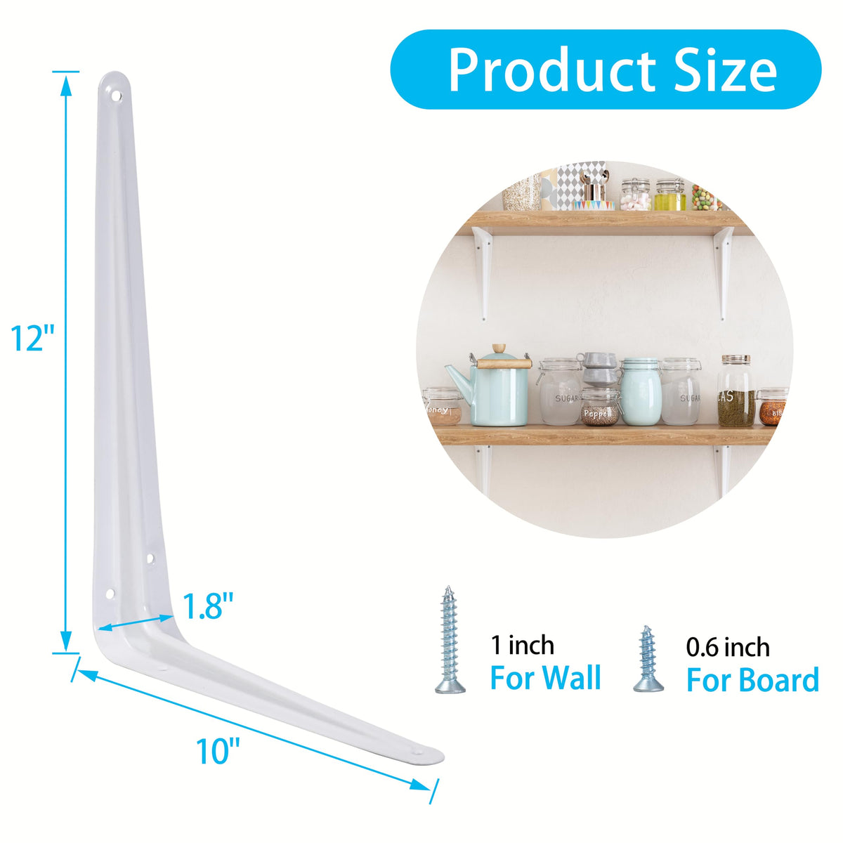 REHOYEE white L-shaped brackets on wood shelf setup